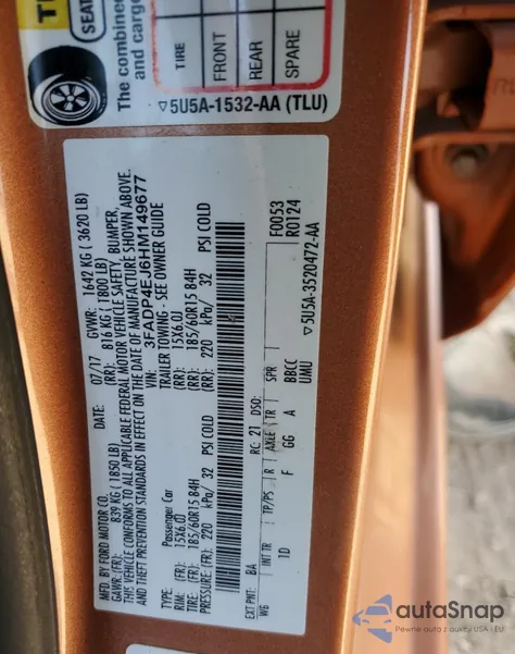 2017 Ford Fiesta Se из США, поврежденный, VIN 3FADP4EJ6HM149677